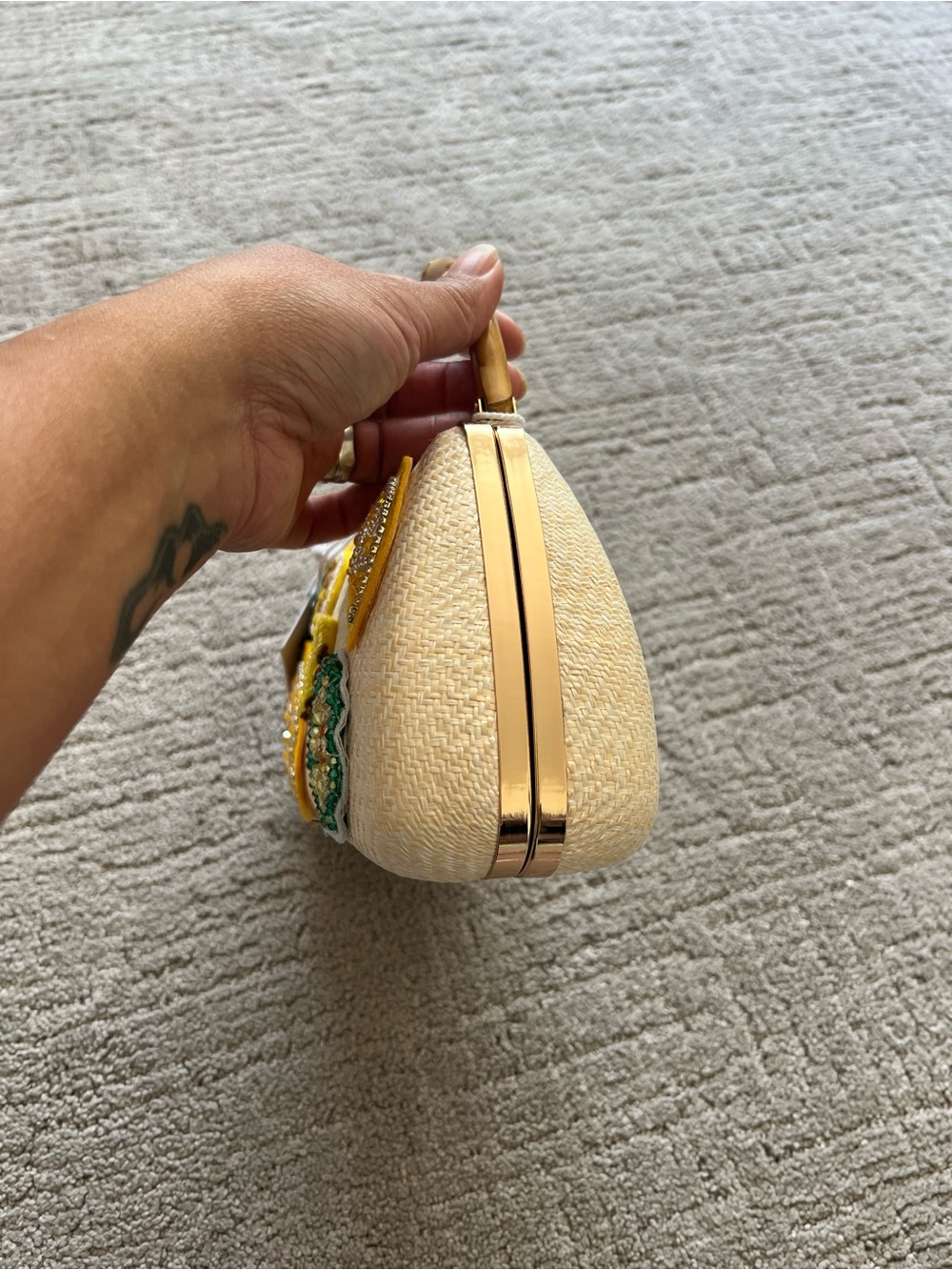 Haute Hippie Straw Top-Handle Bag with Yellow Fruit Appliqués - Picture 3 of 15